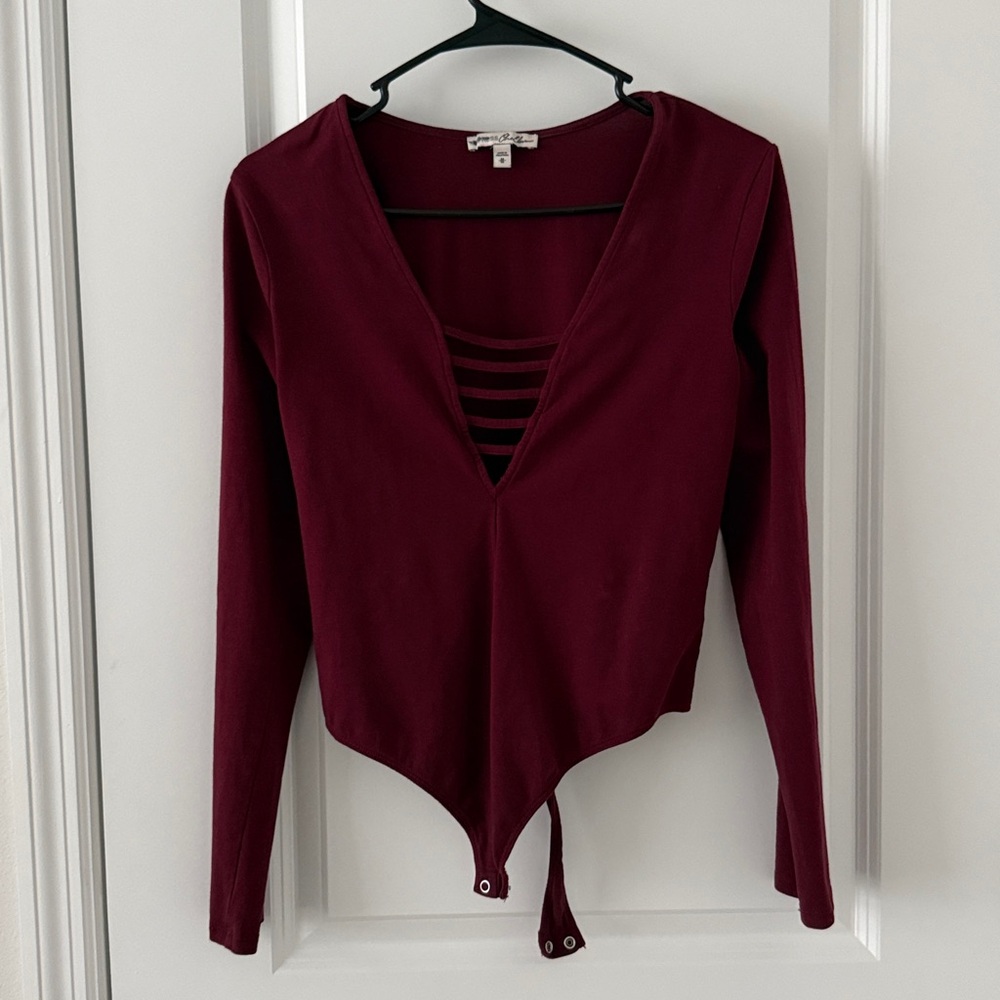 Express Burgundy V-Neck Bodysuit